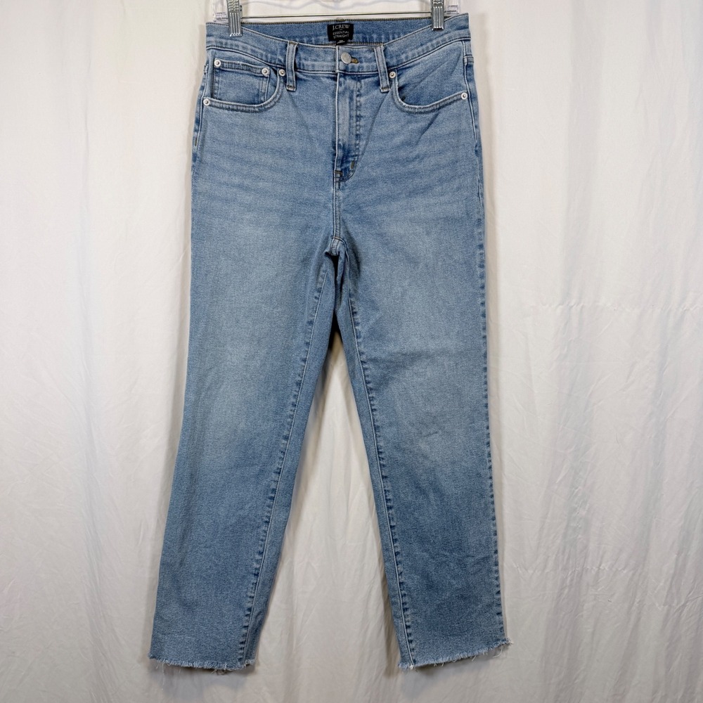 J.Crew Essential Straight Jeans Light Wash Blue Raw Hem Size 28